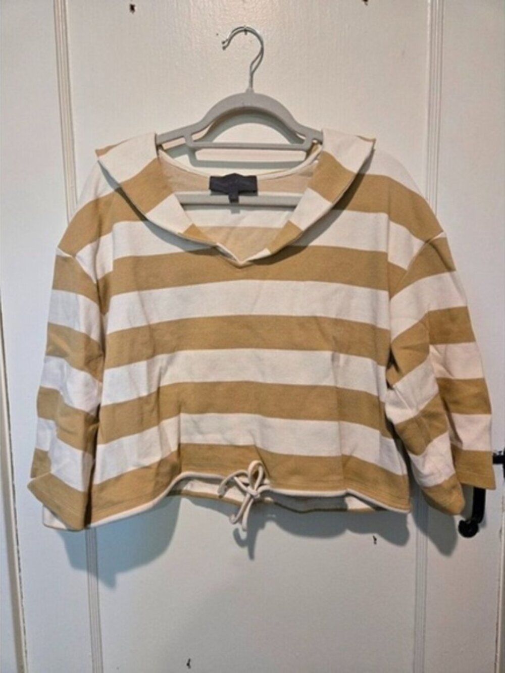 Sunday in Brooklyn Collared Structured Crop Top Yellow/Tan Stripe Size L